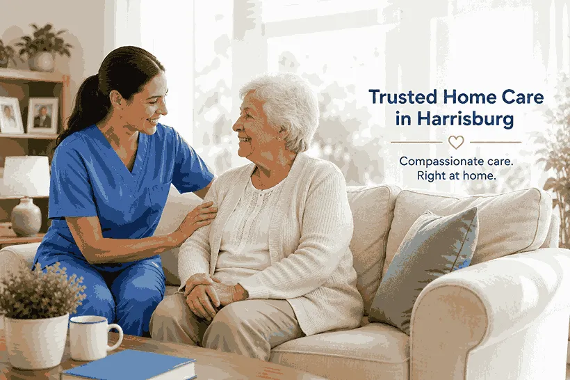 Care 2 Go Home Care caregiver providing compassionate in-home care to a senior in Harrisburg.